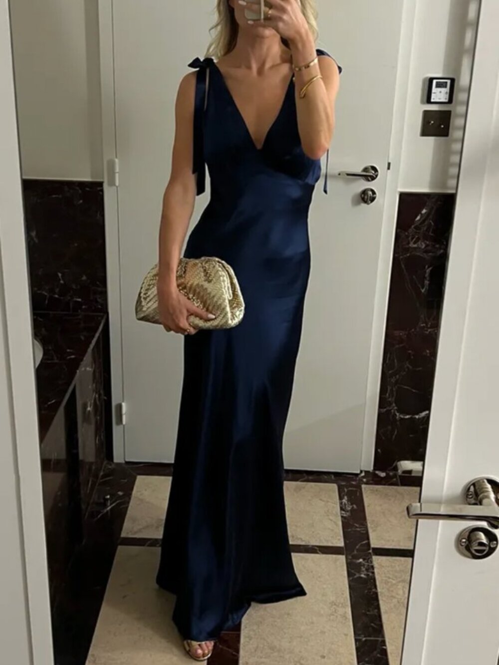 Reformation Pernille Silk Maxi Dress - Midnight Navy Blue Gown Party Medium